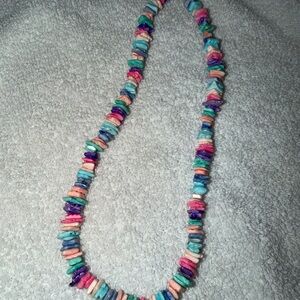 Vtg Multicolored Puka Shell Necklace 20 in Purple Blue Pink Aqua Surfer Hawaiian